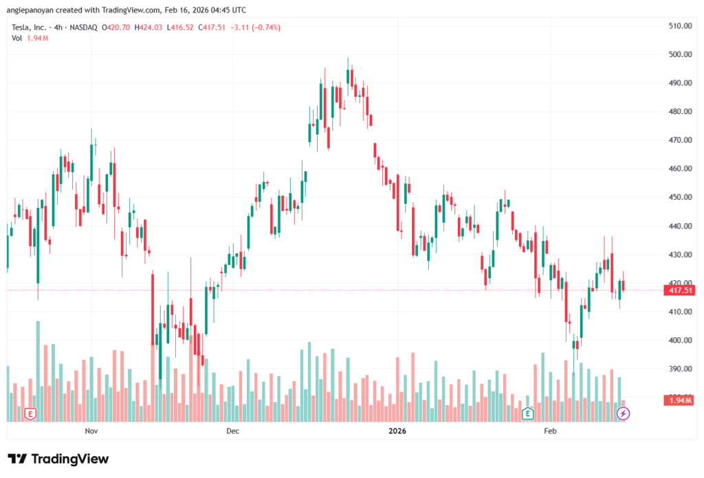 تحليل سهم تسلا الفني TSLA -16-02-2026