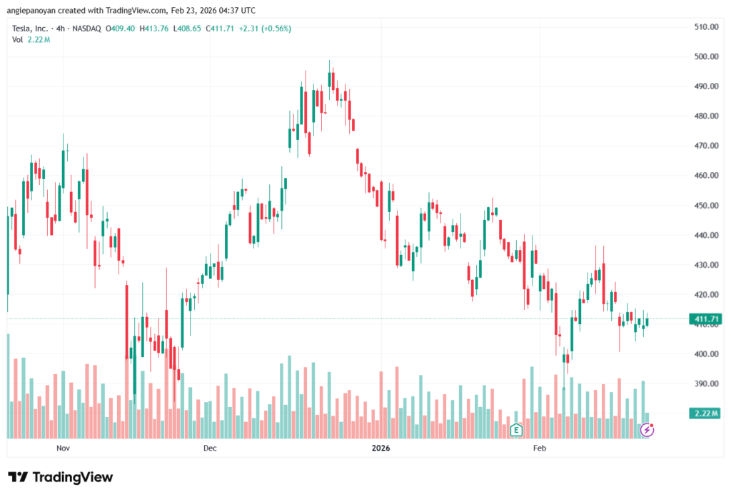 تحليل سهم تسلا الفني TSLA -23-02-2026